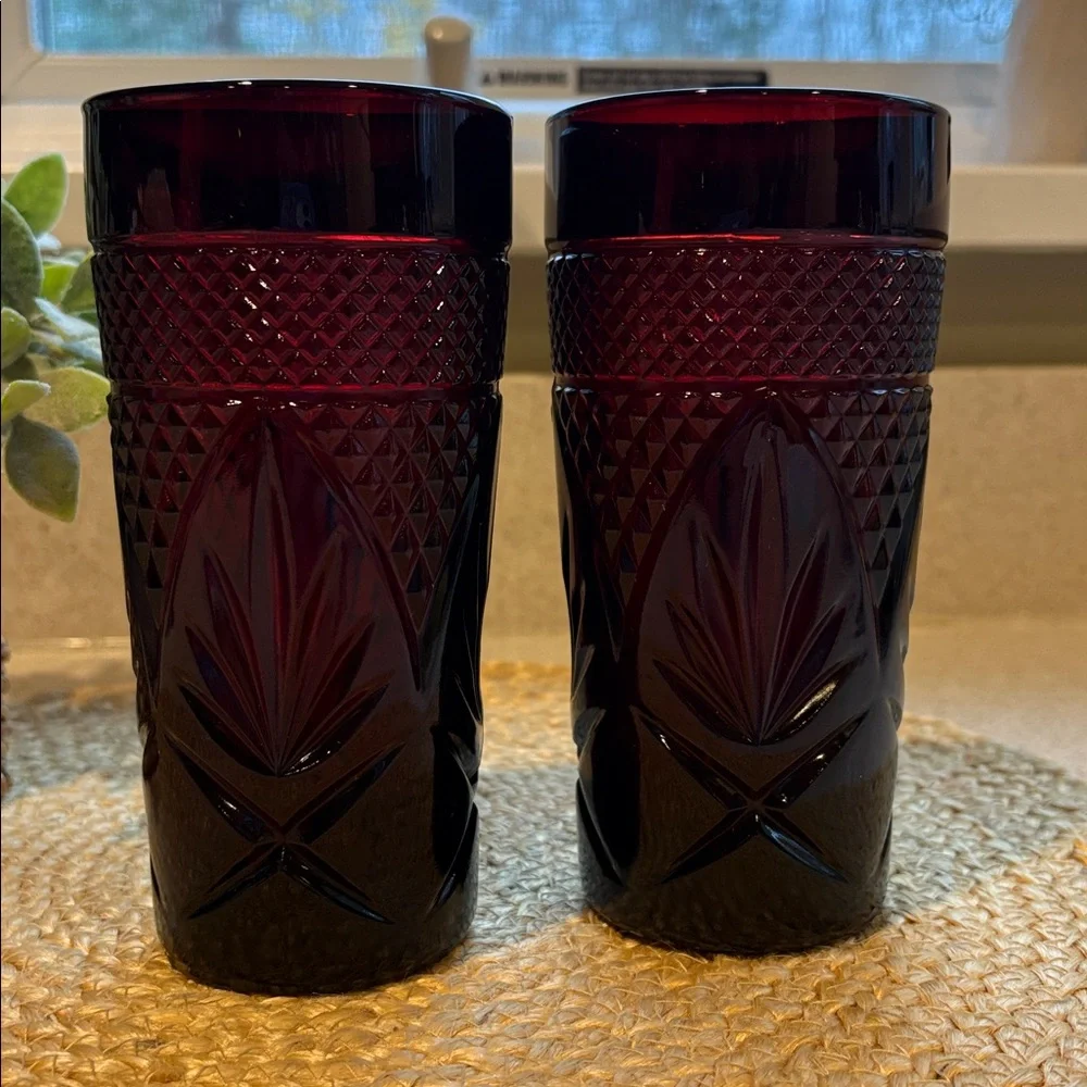 (2) Vintage Cristal D'Arques-Durand Antique Ruby Red Tumbler Glasses